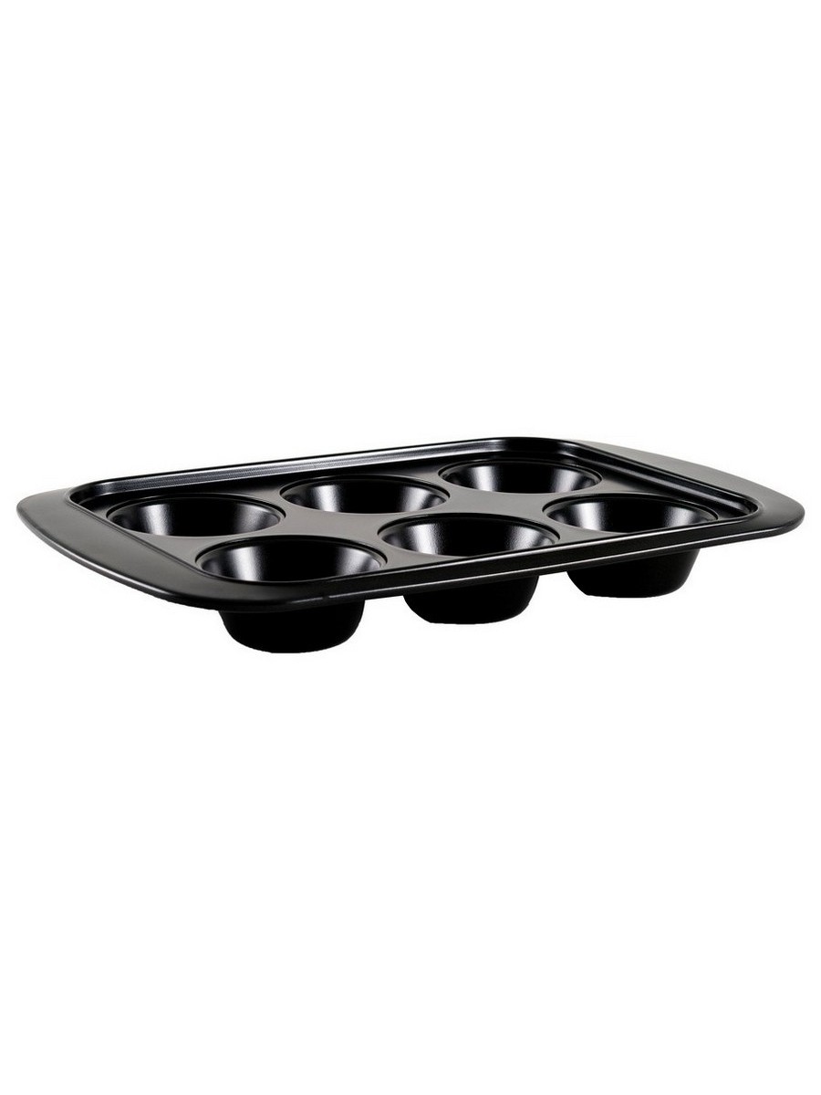картинка 1870 GIPFEL Форма для выпечки 6 кексов LUNA 31,5x19,5x3,5см с антипригарным покрытием Whitford. Цвет: черный. Материал: Углеродистая сталь от магазина Gipfel
