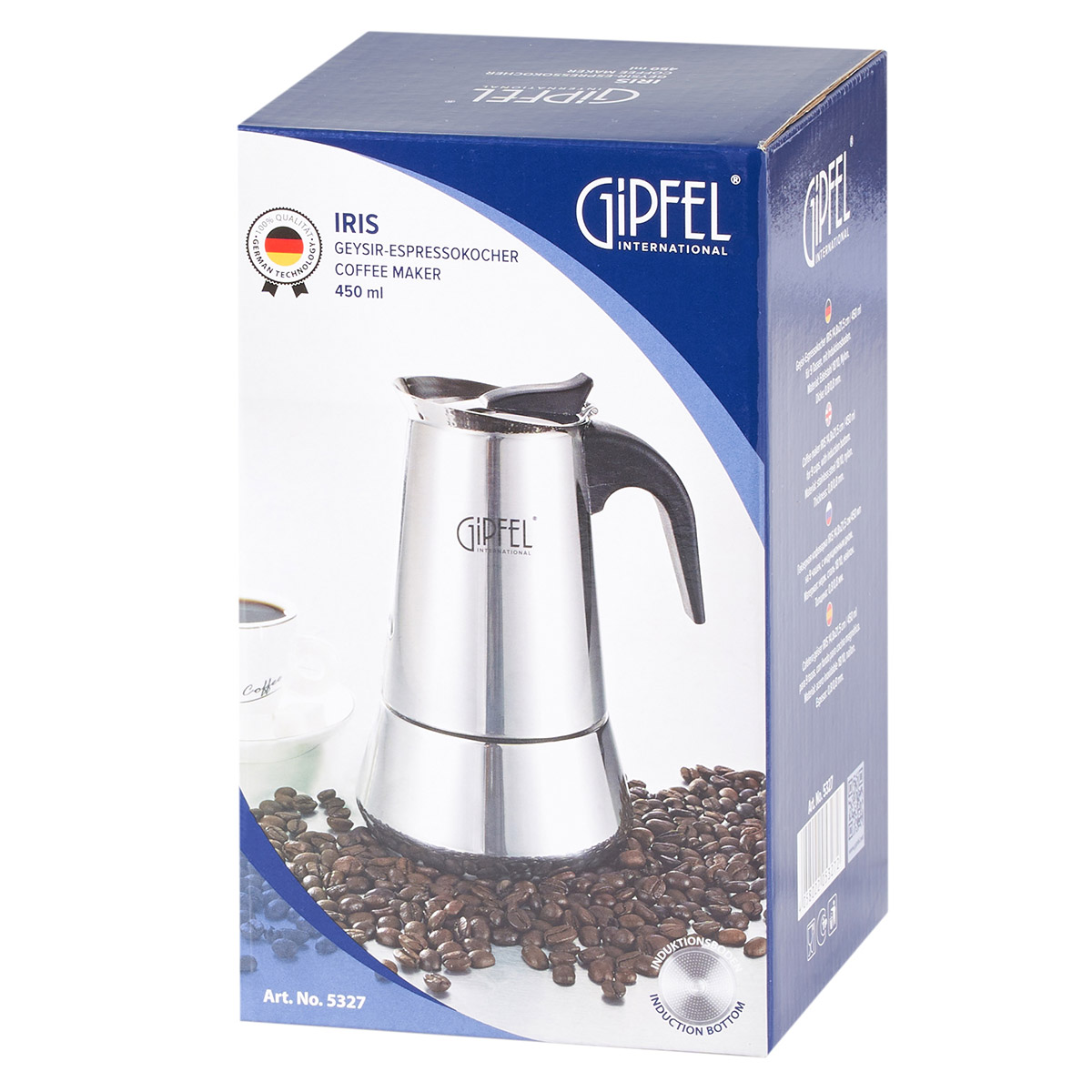 картинка 5327 GIPFEL Гейзерная кофеварка IRIS 14,8х21,5см/450мл на 9 чашек от магазина Gipfel