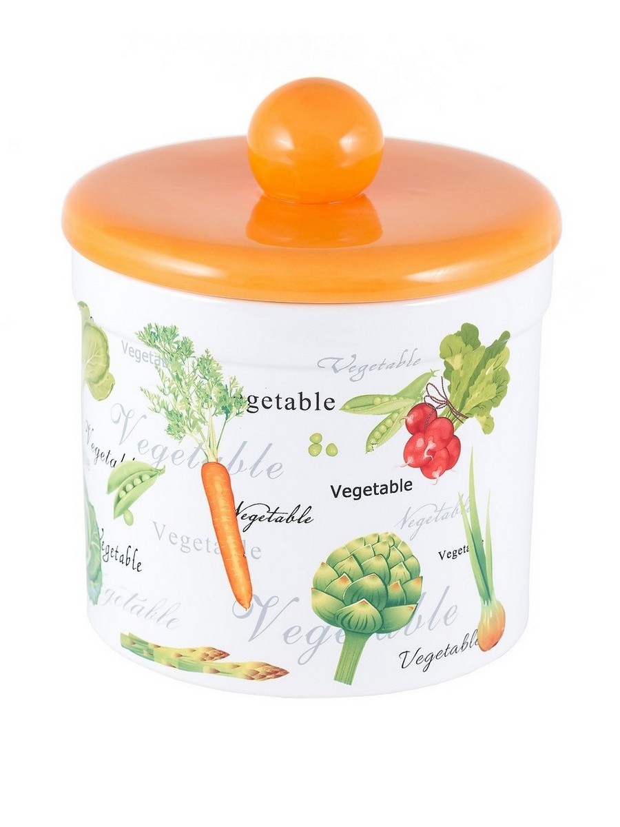 картинка 3855 GIPFEL Емкость для хранения продуктов с крышкой VEGETAL 1800мл. Материал: керамика. Базовые цвета: белый, оранжевый. от магазина Gipfel