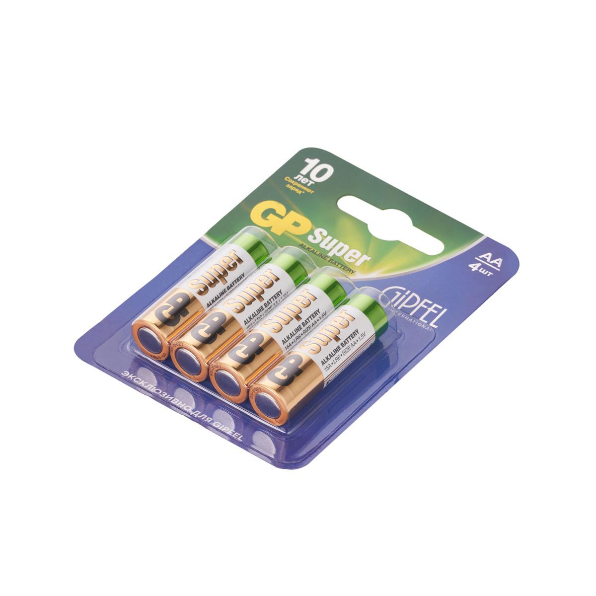 Батарейки алкалиновые АА (LR6) GP Super Alkaline Gipfel 51153 4 штуки фото
