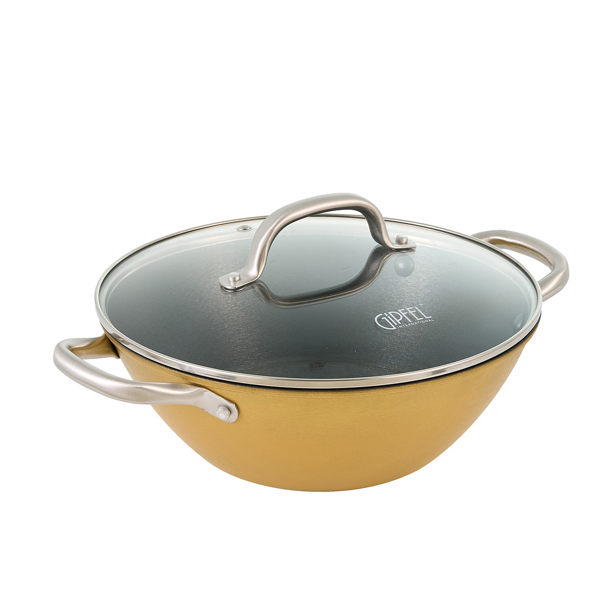 картинка 2145 GIPFEL Кастрюля SELECT ORANGE 26х9,5см/3л со стеклянной крышкой, Материал: чугун, внутреннее 2-х слойное антипригарное покрытие Ilag, снаружи: высокотемпературное покрытие, цвет желтый, ручка: нержавеющая сталь SS 201 от магазина Gipfel