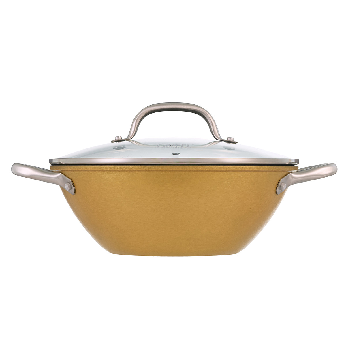 картинка 2145 GIPFEL Кастрюля SELECT ORANGE 26х9,5см/3л со стеклянной крышкой, Материал: чугун, внутреннее 2-х слойное антипригарное покрытие Ilag, снаружи: высокотемпературное покрытие, цвет желтый, ручка: нержавеющая сталь SS 201 от магазина Gipfel